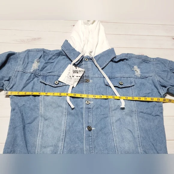 NWT Streetwear Hooded Distressed Denim Jacket with Patches - Size XXL - Picture 8 of 10